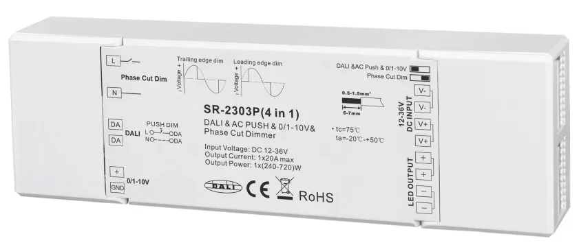 LED-диммер «4 в 1»: DALI, кнопка, фазовый, 0/1–10 В, SR-2303P
